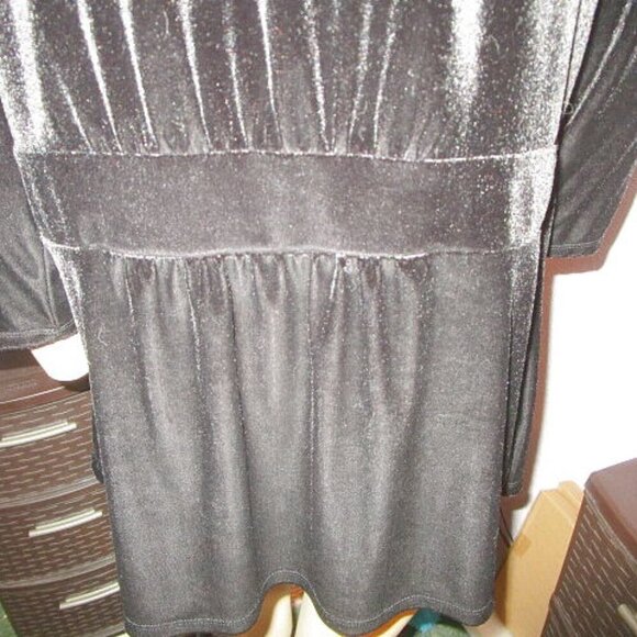 90s Vtg Black Velvet Tunic Top Size L Cardigan Sequins Layered Look Dressy Goth - Picture 6 of 7